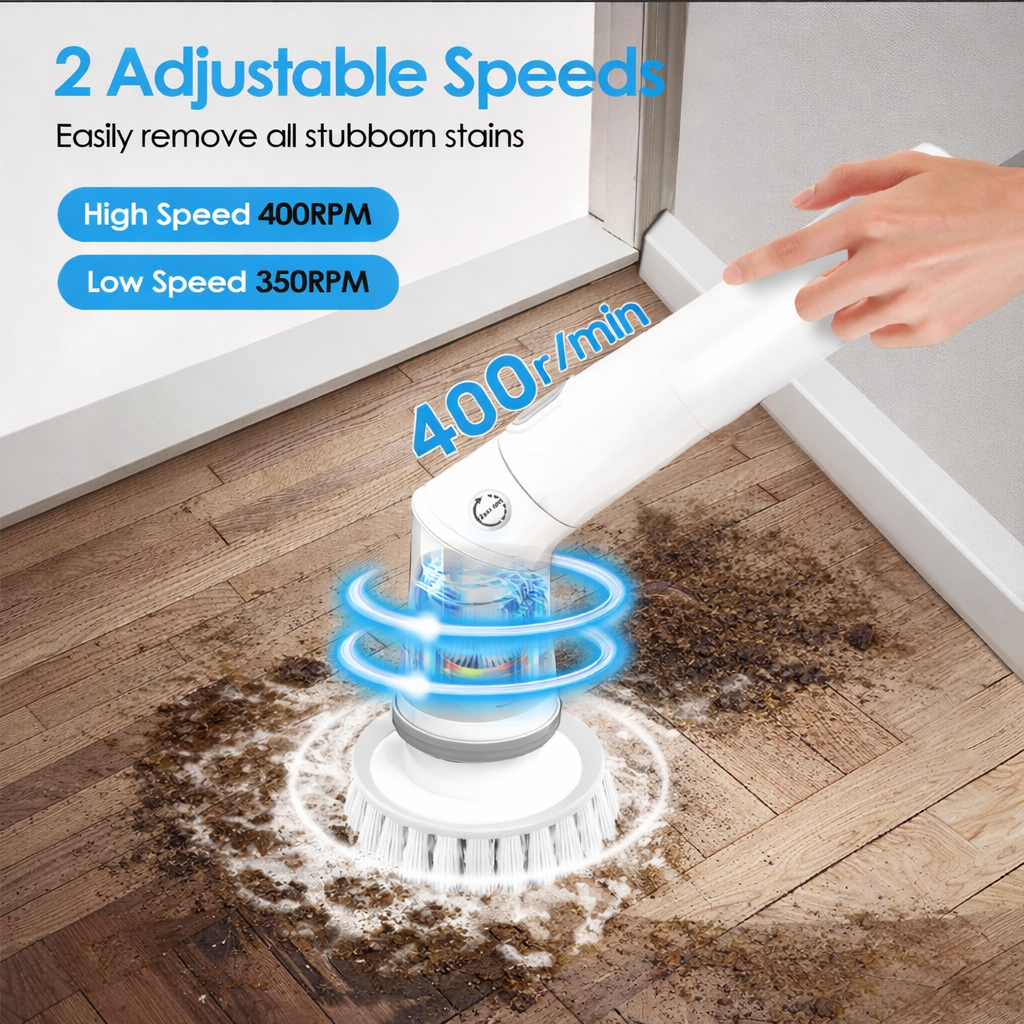 TurboScrub Pro™ Electric Spin Scrubber | 6-Head Extendable Cleaning Brush