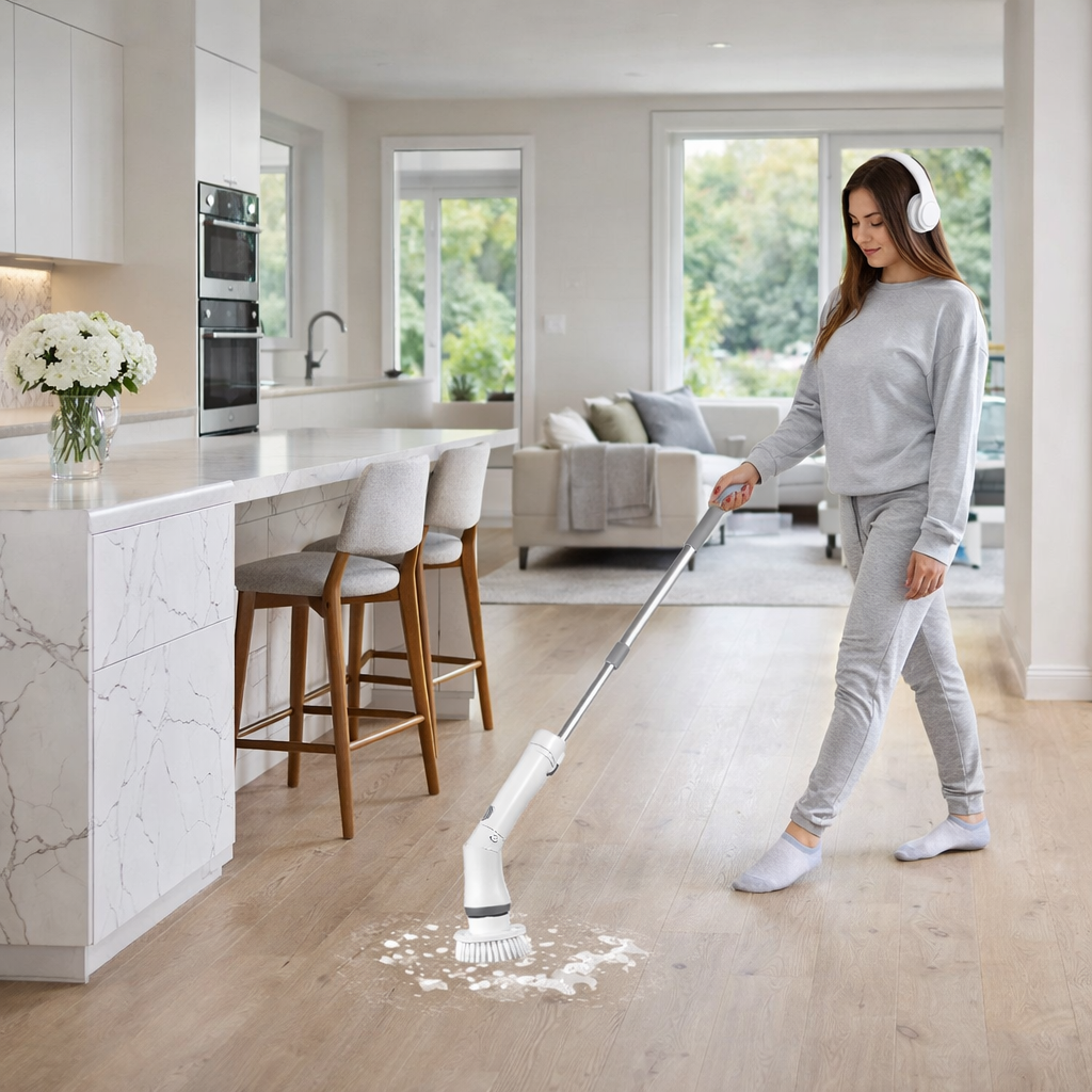 TurboScrub Pro™ Electric Spin Scrubber | 6-Head Extendable Cleaning Brush